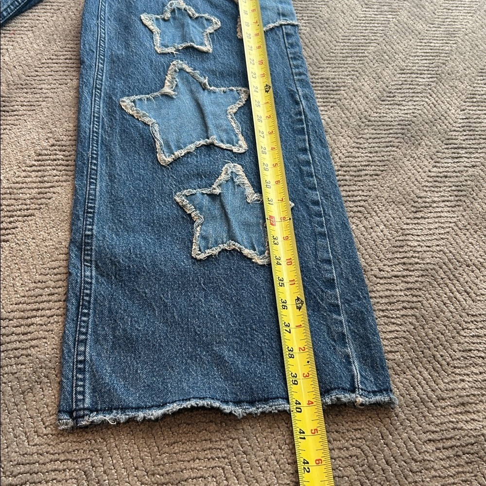 Hot Topic Women’s Blue Jeans Star Patch Wide Leg Jeans distressed Size 1 - Picture 12 of 14